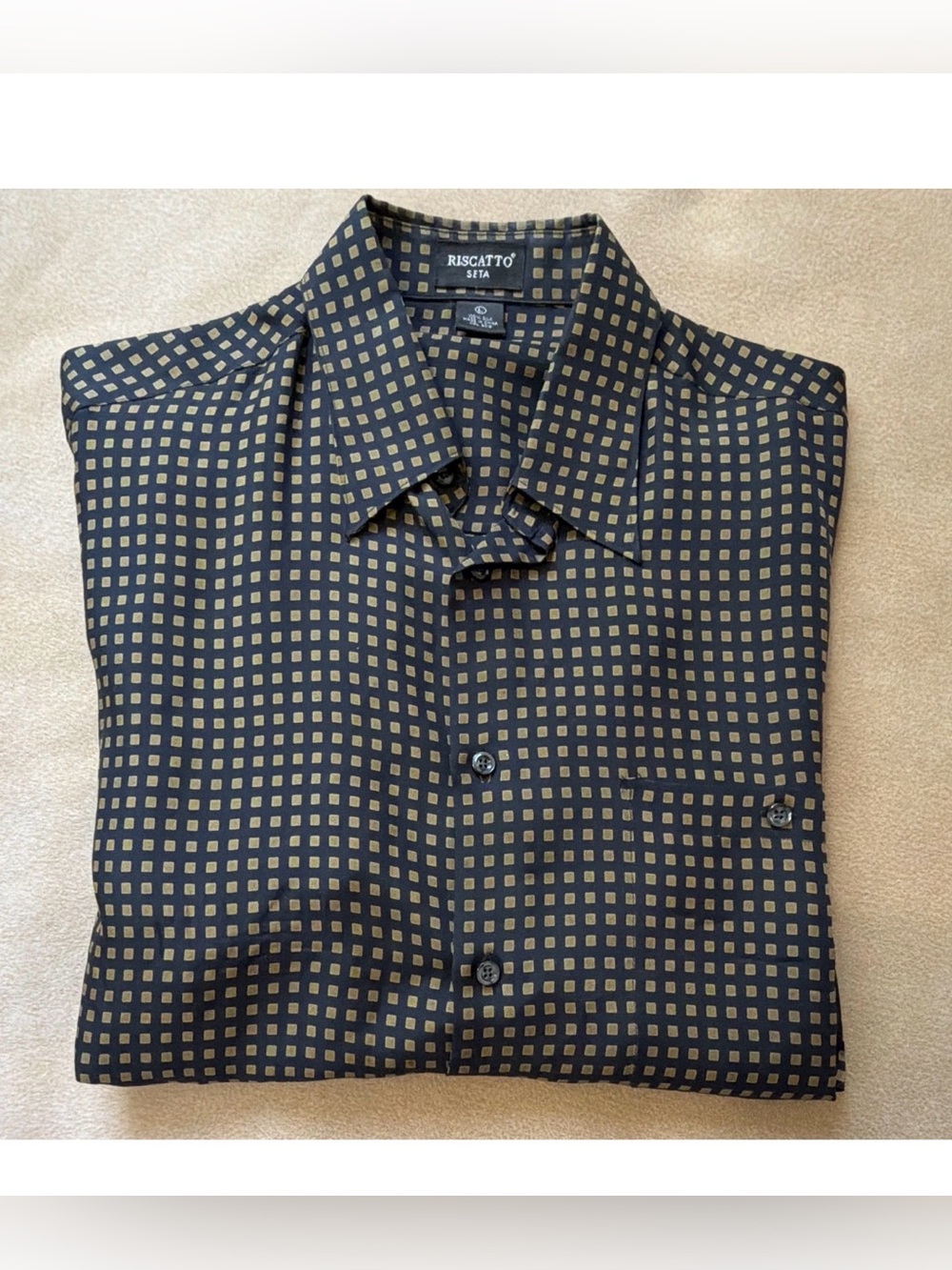 Riscatto men’s black/gold geometric woven silk shirt size L excellent condition